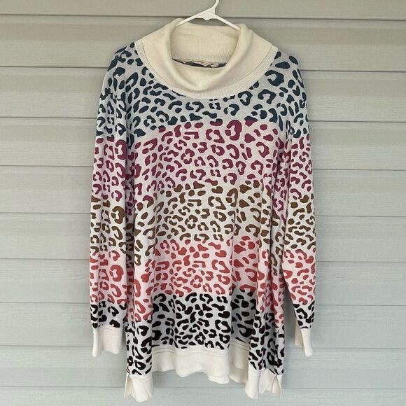 SOFT SURROUNDINGS 3X AMBRE PASTEL CHEETAH PRINT LOOSE TURTLENECK SWEATER - Picture 1 of 11